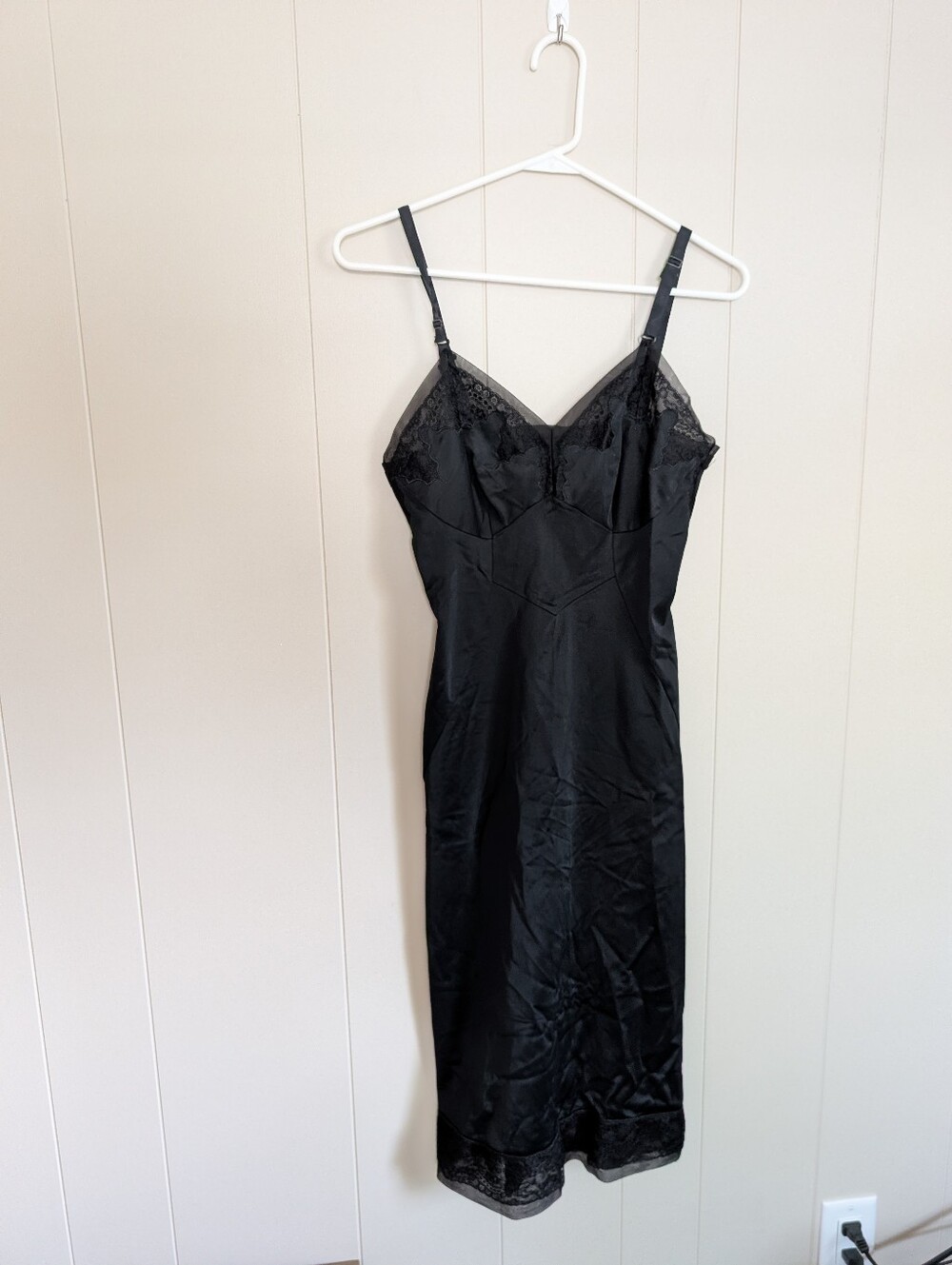 Vintage 80s Black DEENA Nylon Nightgown Full Slip Dress Size 34